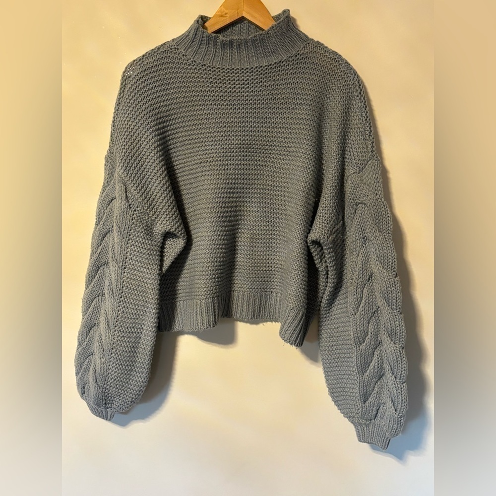Cloth- Blue Ballon Sleeve knit sweater